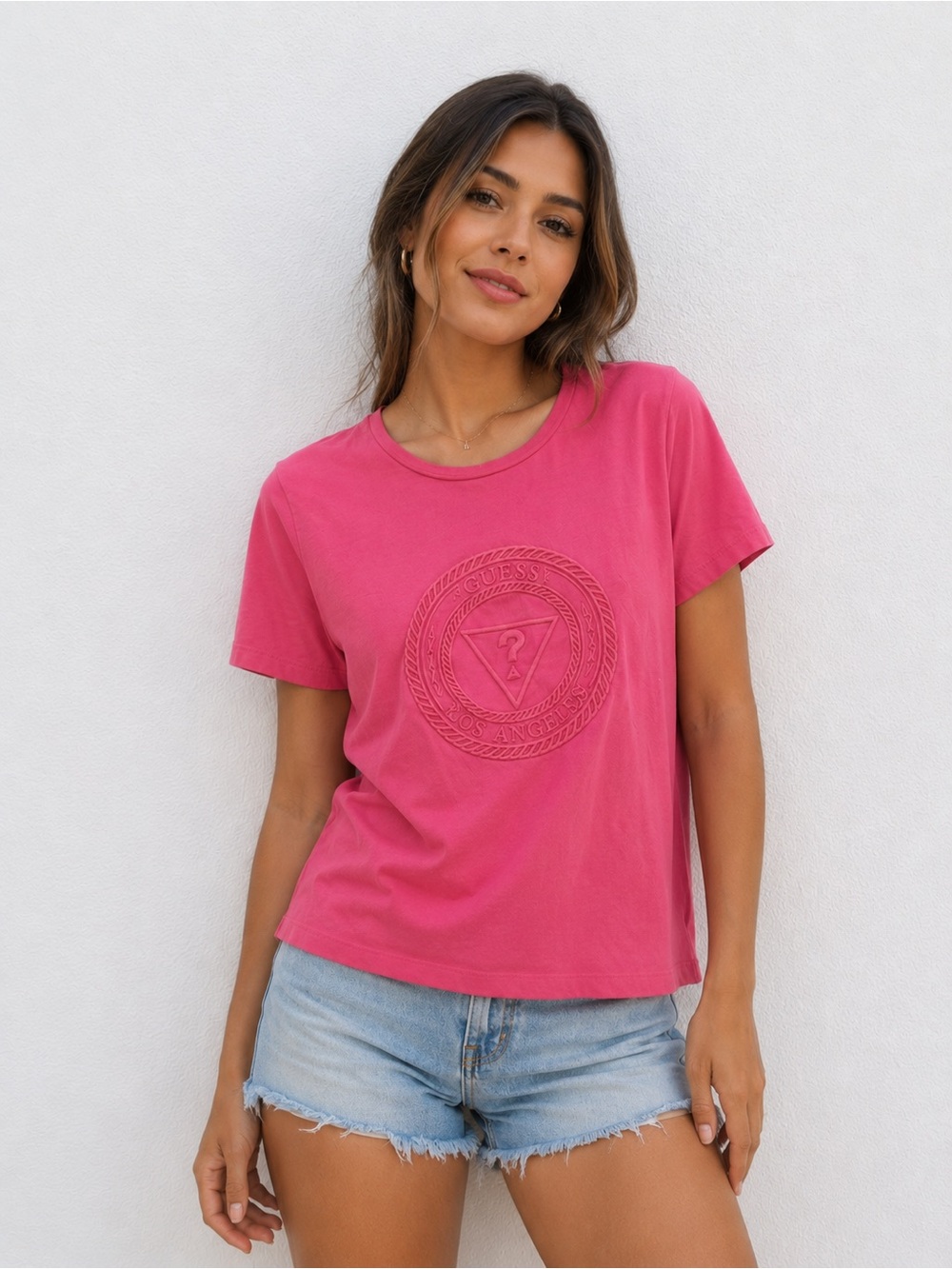 Guess Pink Embossed Logo Tee